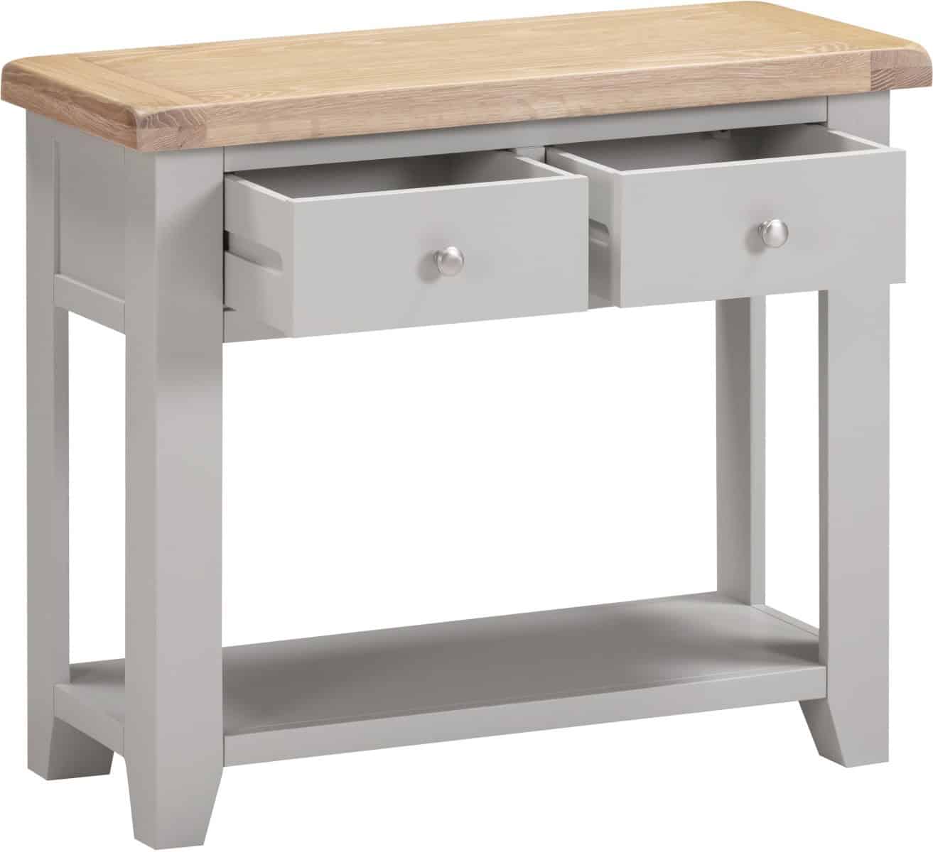 Windsor 2 Drawer Console Table - Pebble Grey & Oak - Image 3
