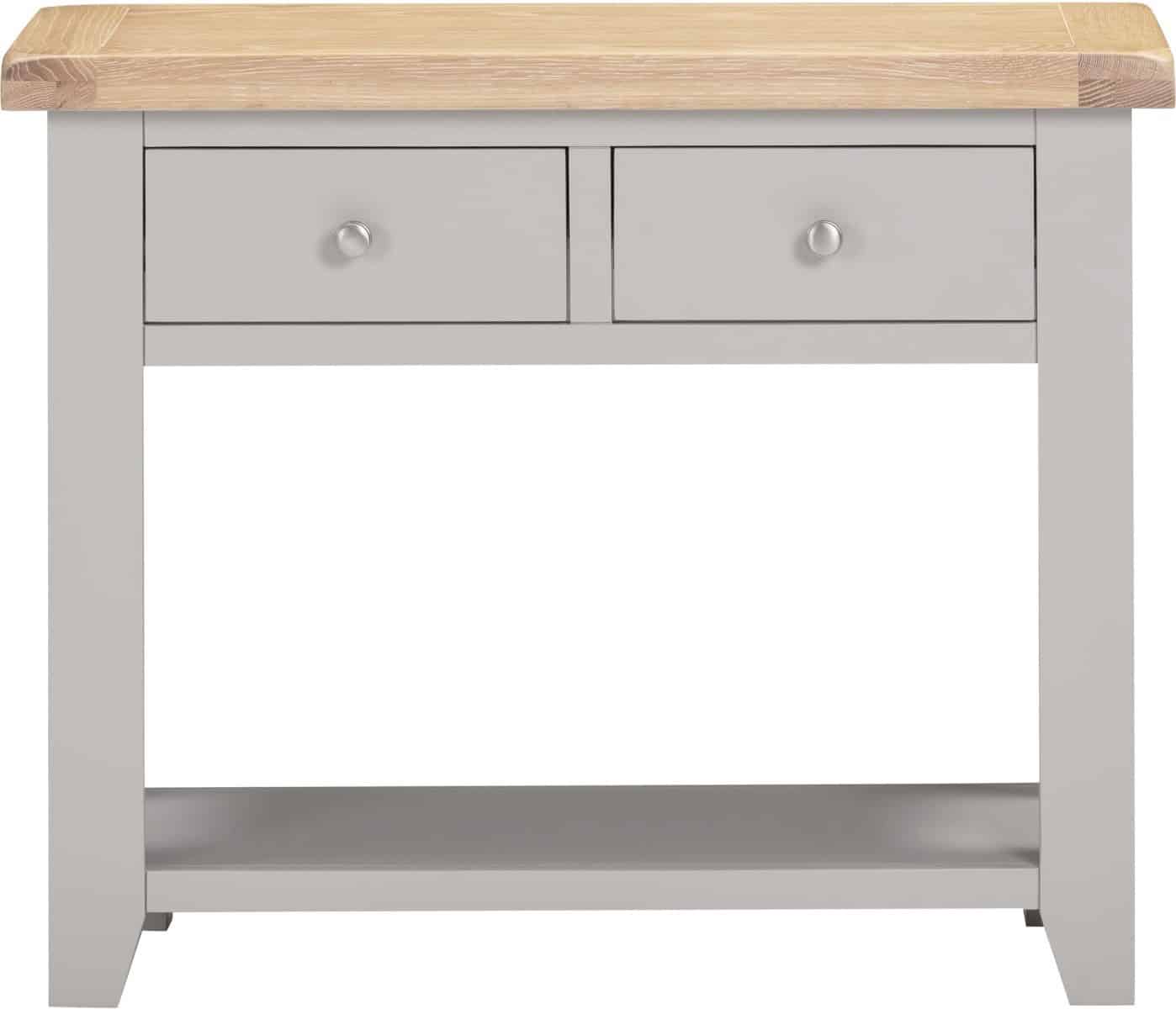 Windsor 2 Drawer Console Table - Pebble Grey & Oak - Image 4