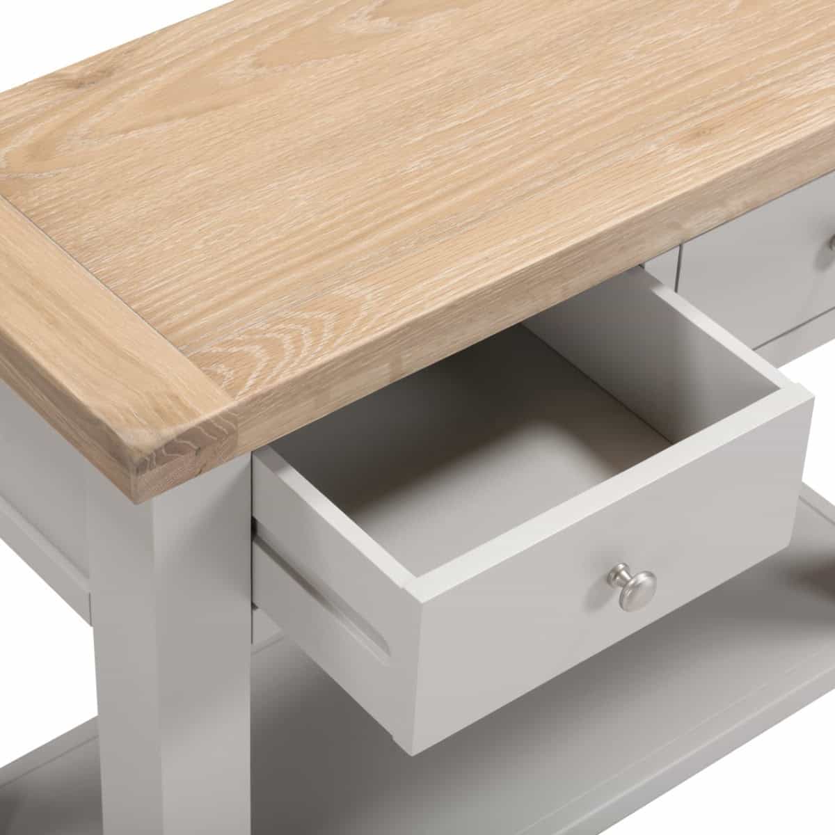 Windsor 2 Drawer Console Table - Pebble Grey & Oak - Image 5