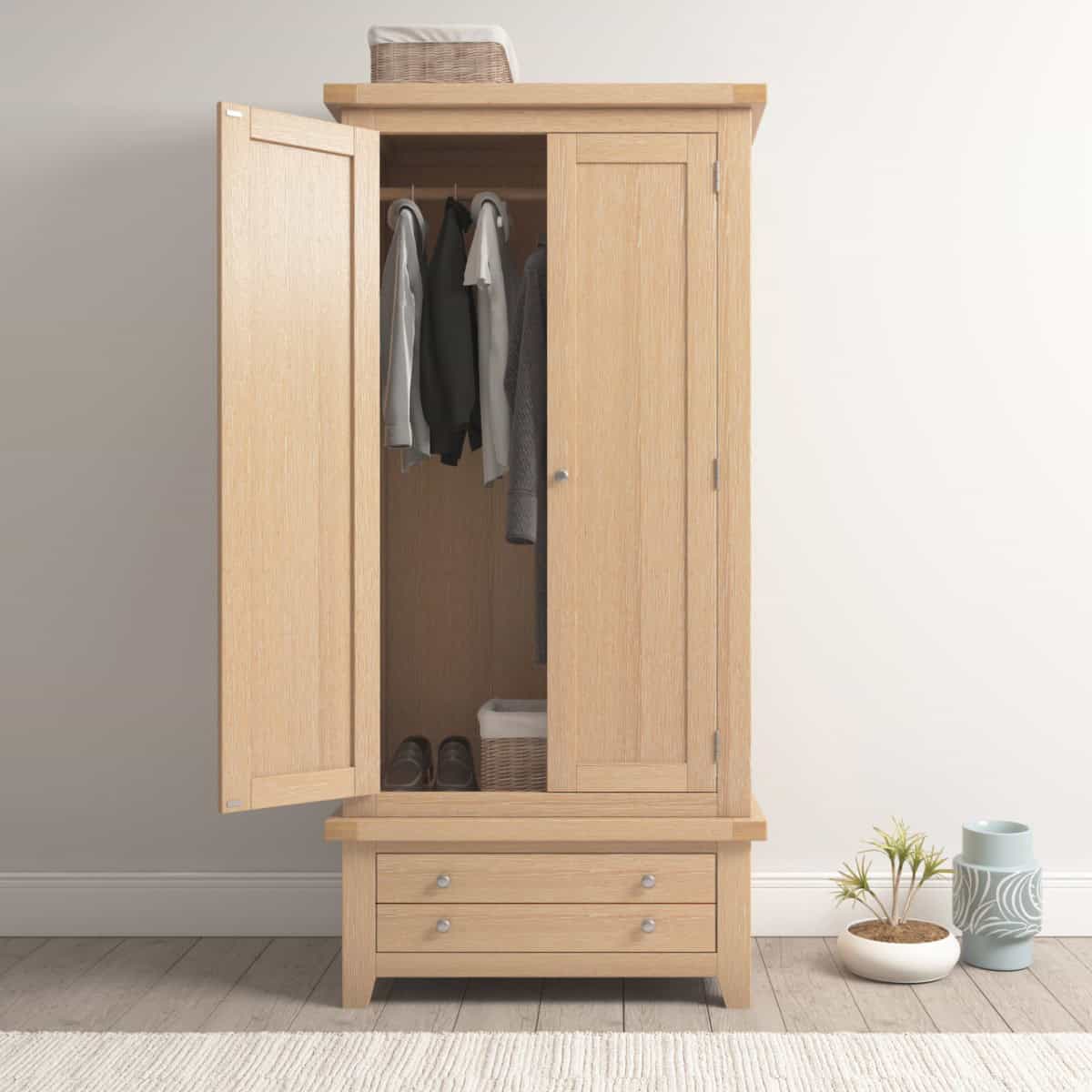 Windsor 2 Door 1 Drawer Wardrobe - Natural Oak | Buy Online | Beds.ie