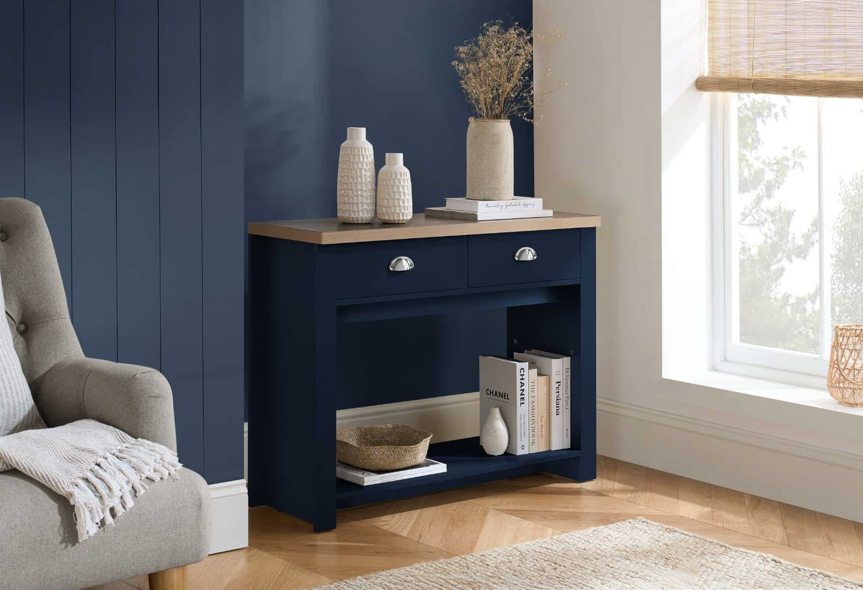 Highgate 2 Drawer Console Table - Navy & Oak | Buy Online | Beds.ie