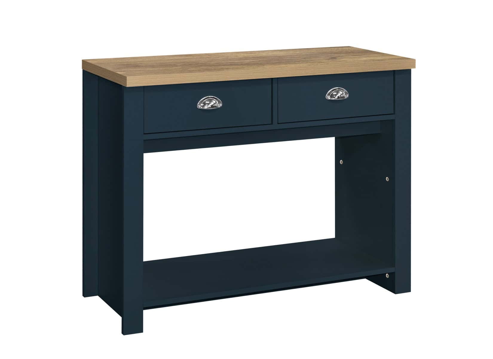 Highgate 2 Drawer Console Table - Navy & Oak - Image 4