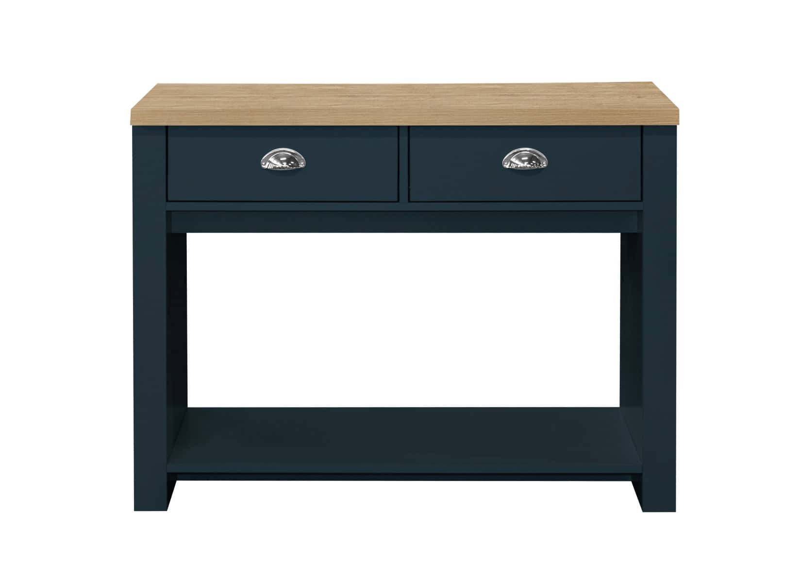 Highgate 2 Drawer Console Table - Navy & Oak - Image 5