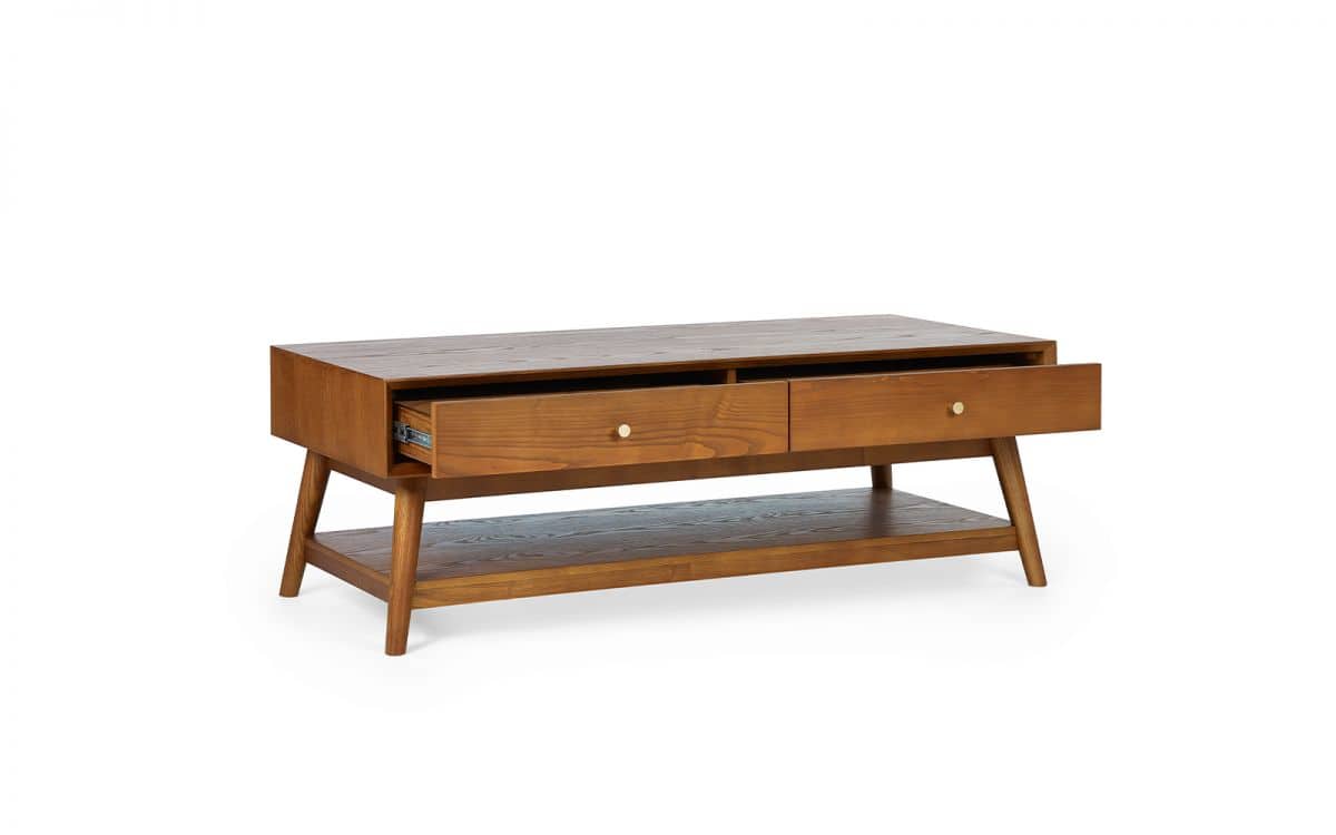 Lowell 2 Drawer Coffee Table - Cherry Wood - Image 3