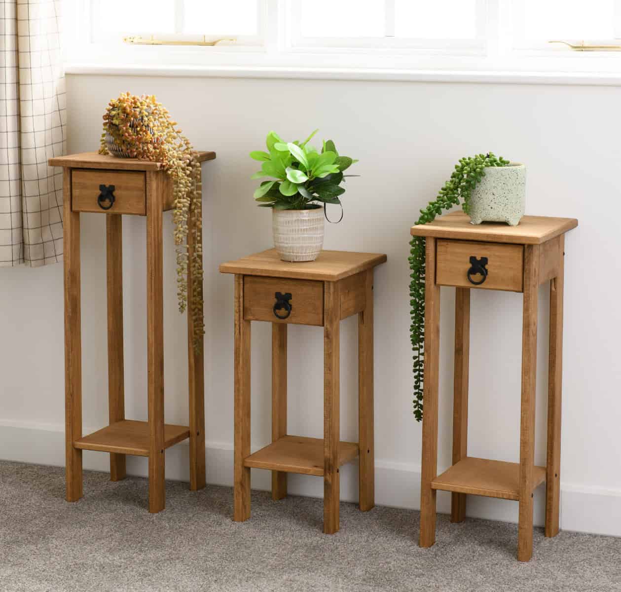 Corona Plant Stands (Set of 3) - Waxed Pine | Buy Online | Beds.ie