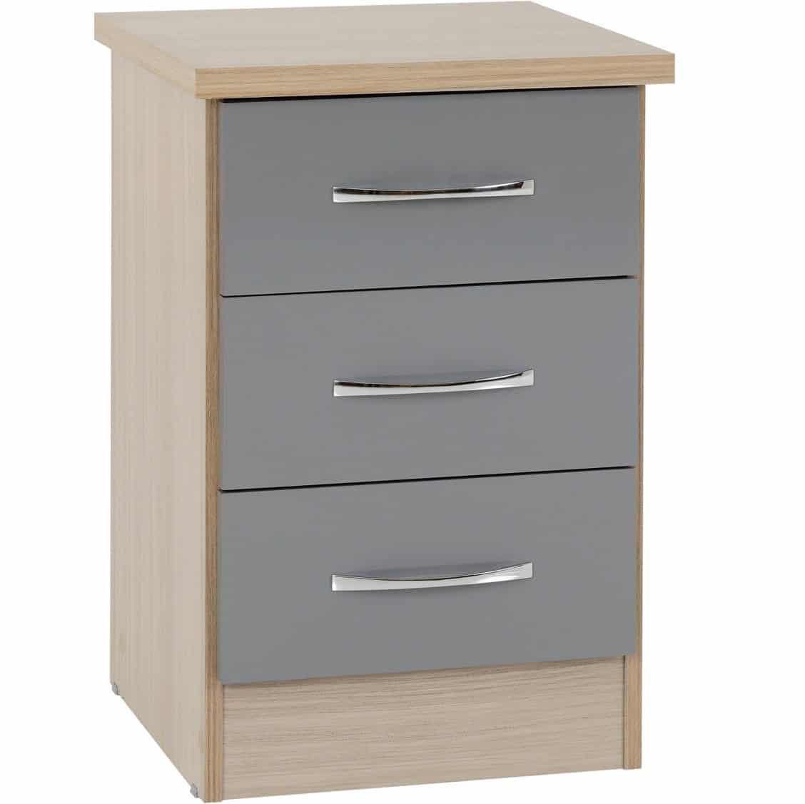 Nevada 3 Drawer Bedside - Grey & Oak | Buy Online | Beds.ie