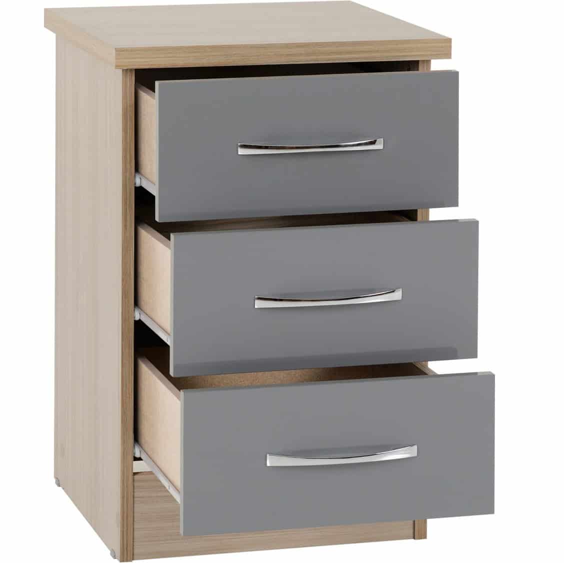 Nevada 3 Drawer Bedside - Grey & Oak - Image 2