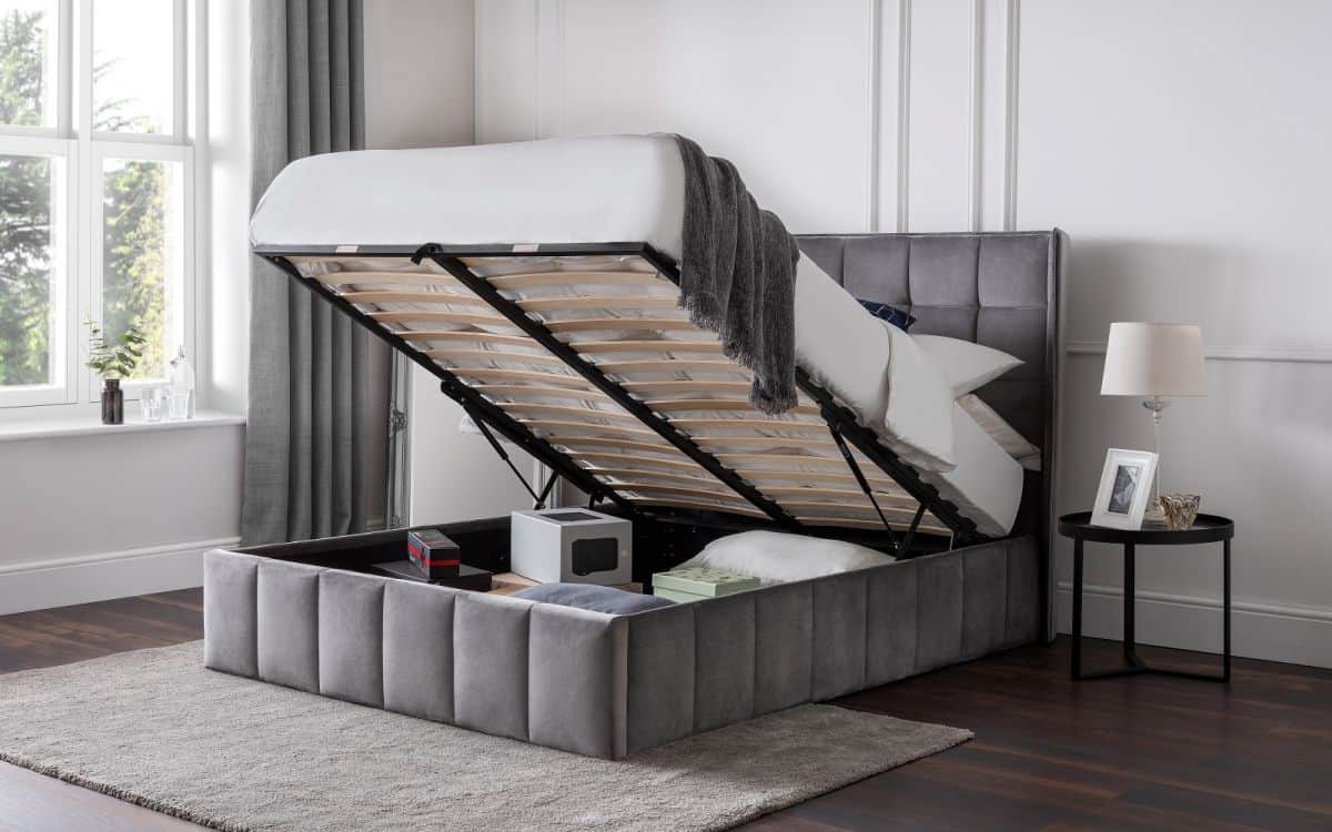 Belfort 4ft6 Ottoman Bedframe - Grey Velvet - Image 2