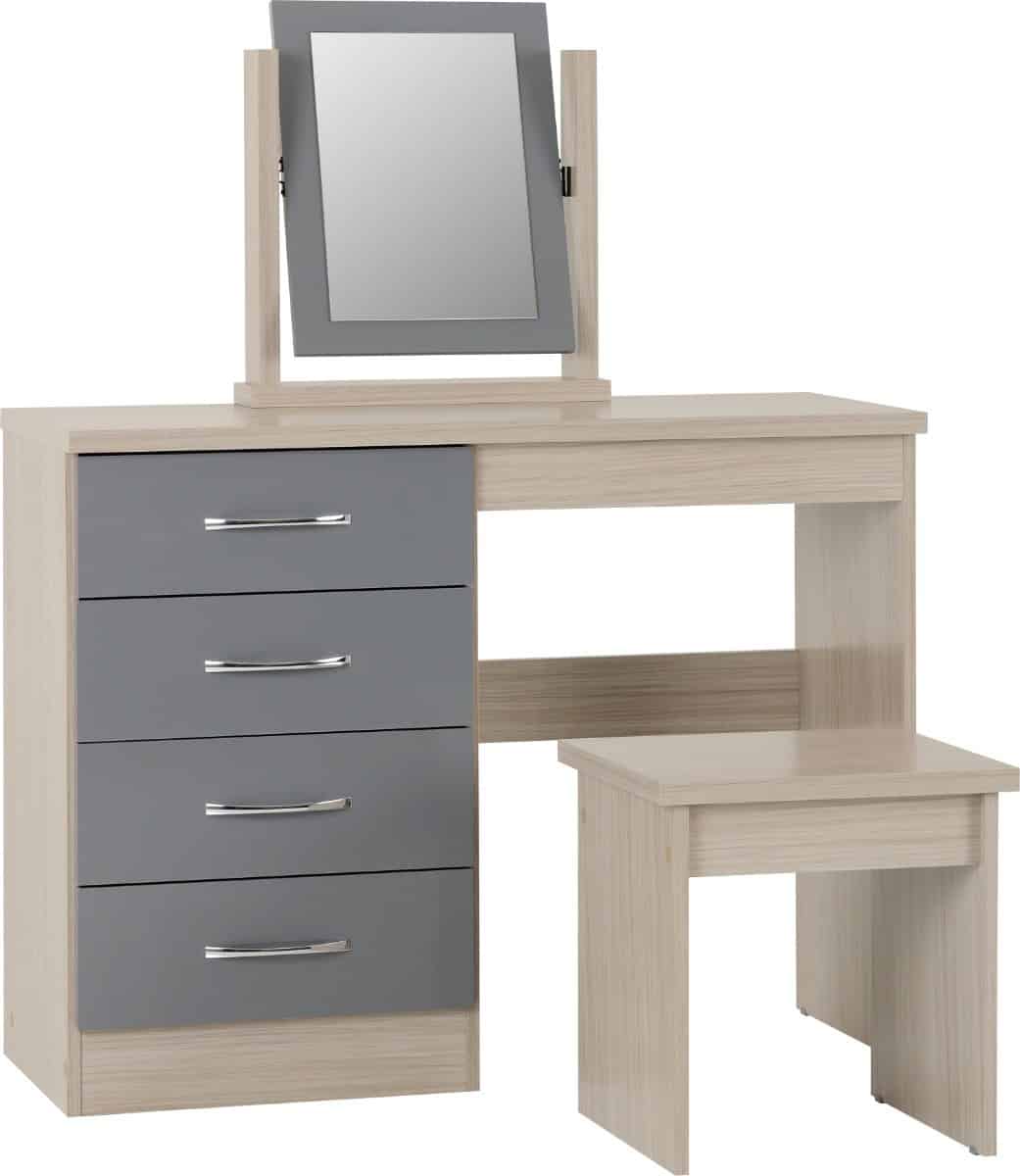 Nevada 4 Drawer Dressing Table Set - Grey Gloss & Oak | Buy Online | Beds.ie