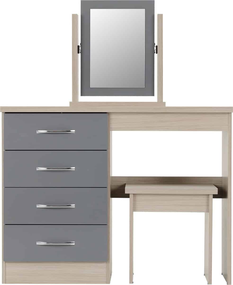 Nevada 4 Drawer Dressing Table Set - Grey Gloss & Oak - Image 3