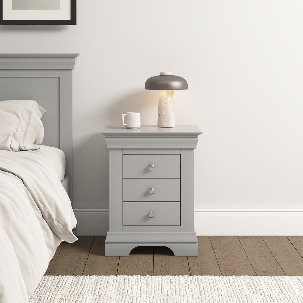 Bordeaux 3 Drawer Bedside - Pebble Grey - Image 4