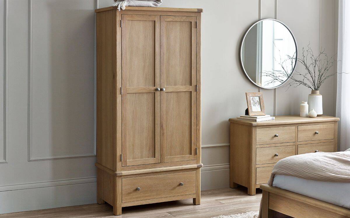Memmingen 2 Door 1 Drawer Wardrobe - Limed Oak | Buy Online | Beds.ie