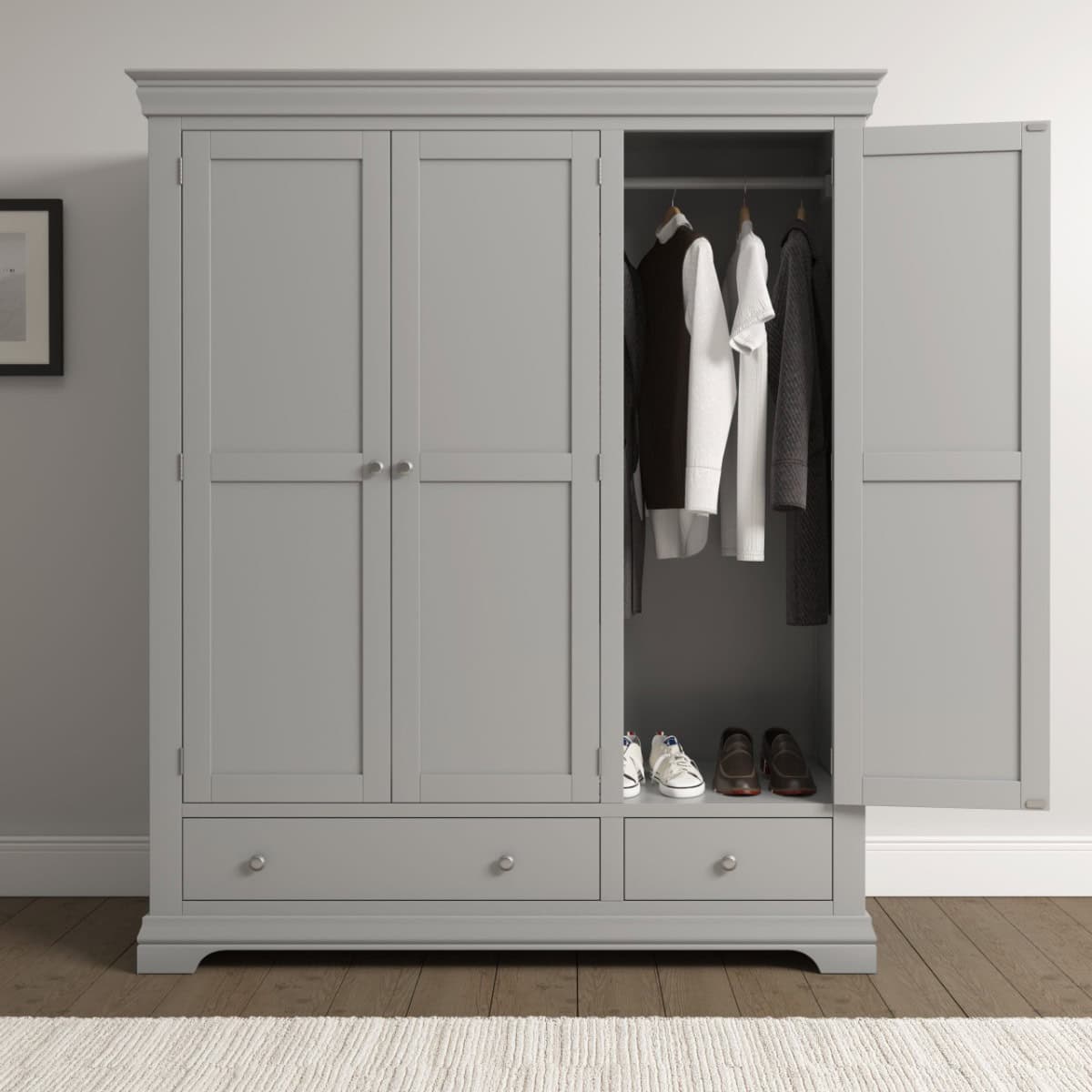 Bordeaux 3 Door Wardrobe - Pebble Grey - Image 4