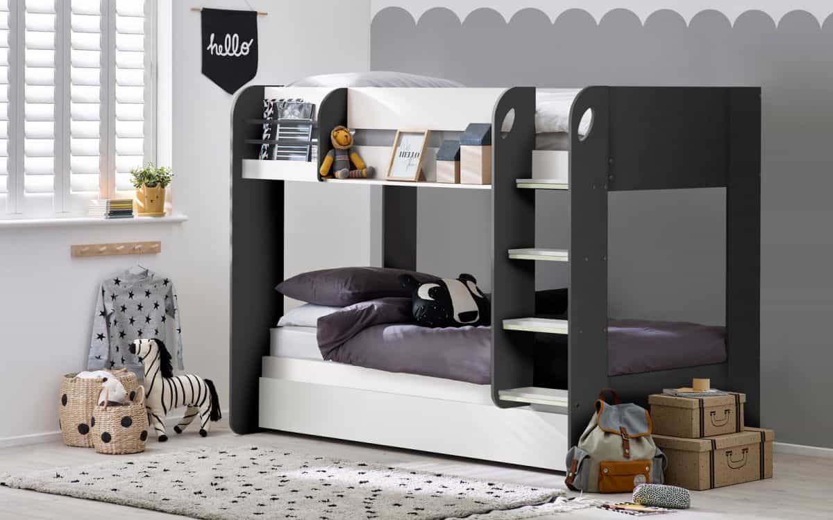 Montu Bunk Bed & Underbed - Charcoal & White | Buy Online | Beds.ie