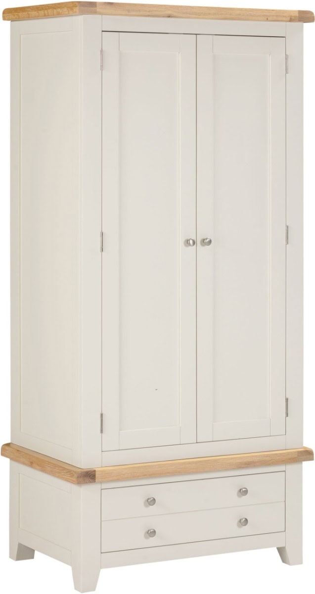Windsor 2 Door 1 Drawer Wardrobe - Ivory & Oak - Image 2
