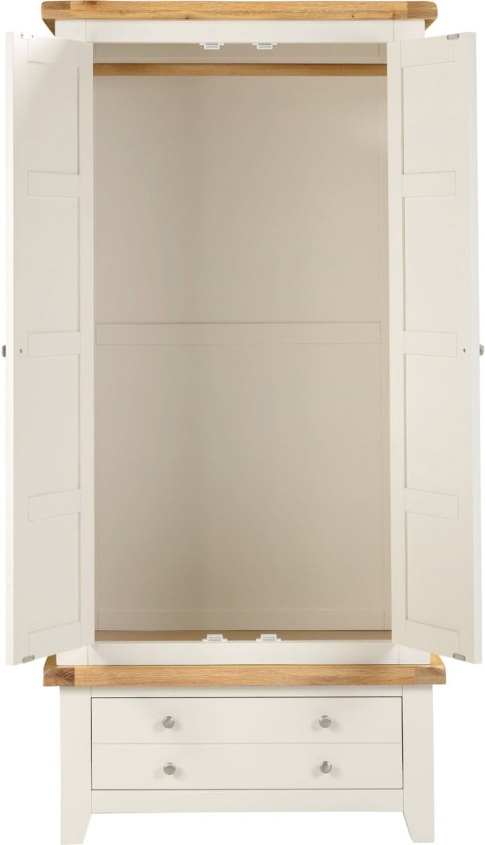 Windsor 2 Door 1 Drawer Wardrobe - Ivory & Oak - Image 3