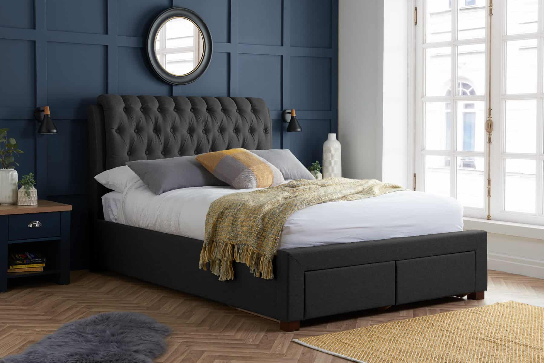 4ft6 Valentino 2 Drawer Bedframe - Charcoal | Buy Online | Beds.ie