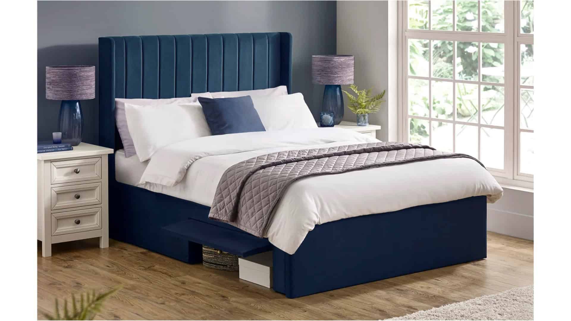 Leigha 4ft6 Bedframe - Blue Velvet | Buy Online | Beds.ie