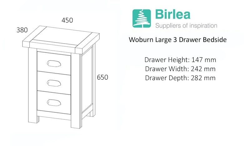 Woburn Large 3 Drawer Bedside - Oak - Image 5