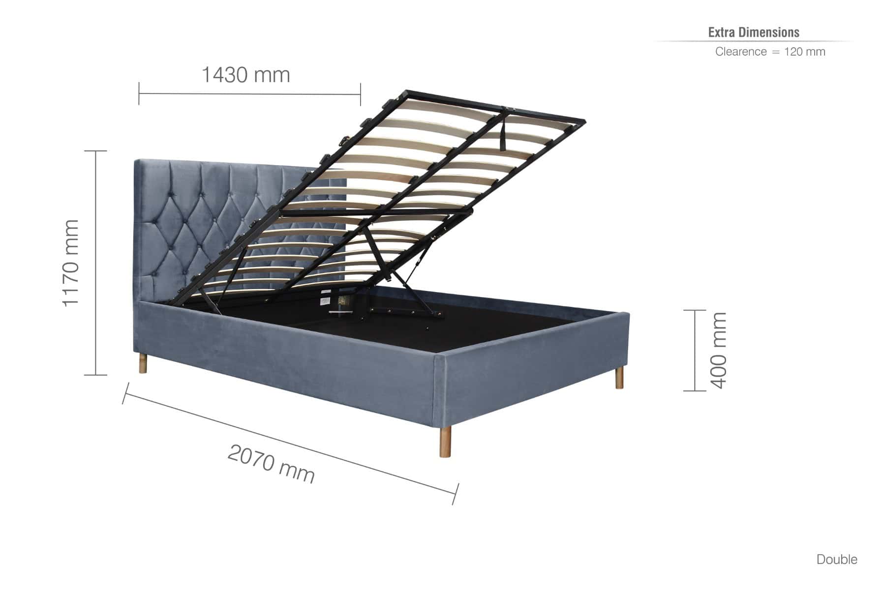 Loxley 4ft6 Ottoman Bedframe - Grey Velvet - Image 11