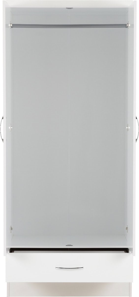 Nevada Mirrored 2 Door 1 Drawer Wardrobe - White Gloss - Image 3