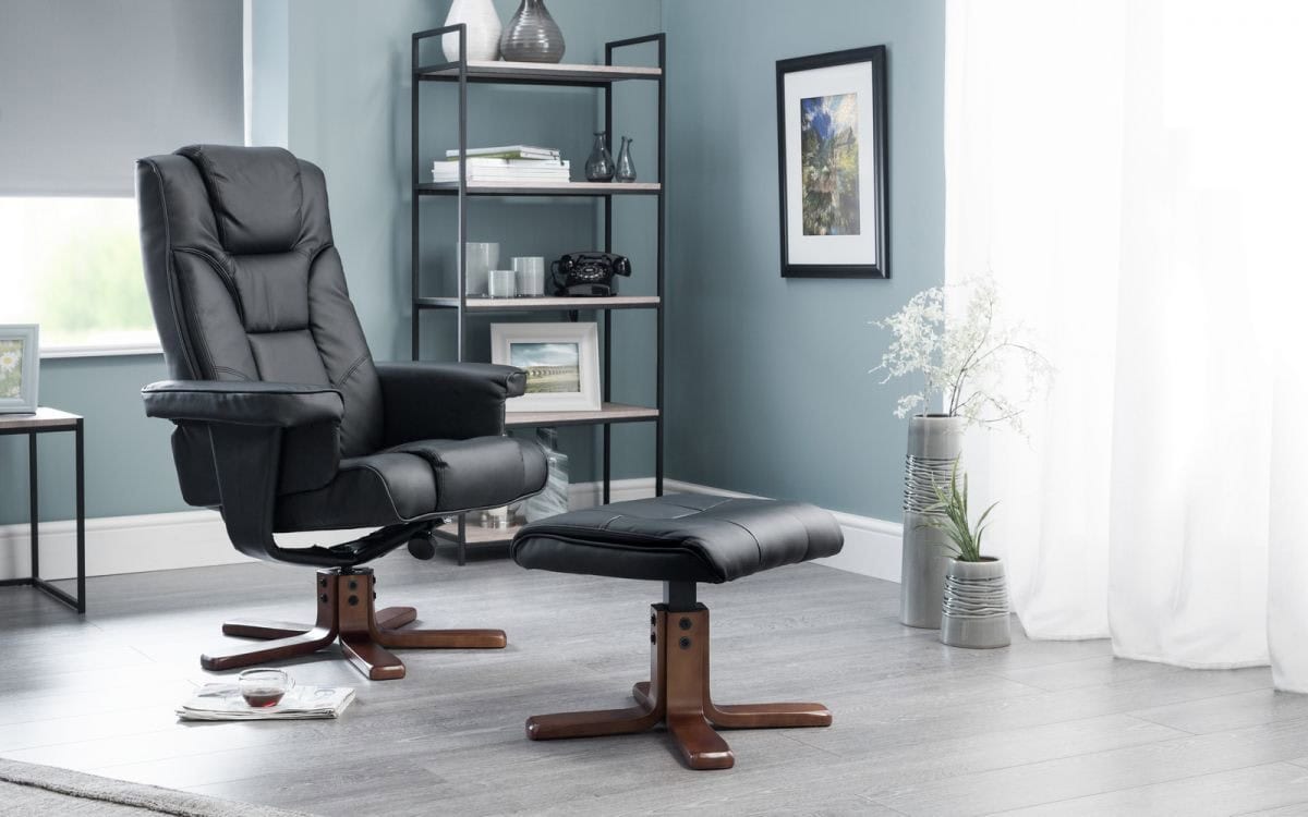 Reggio Recline Chair & Footstool - Black - Image 2