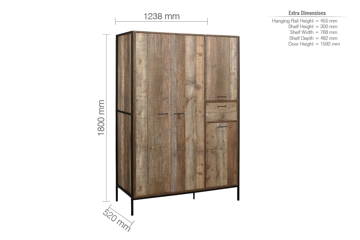 Urban Rustic 4 Door Wardrobe - Image 6
