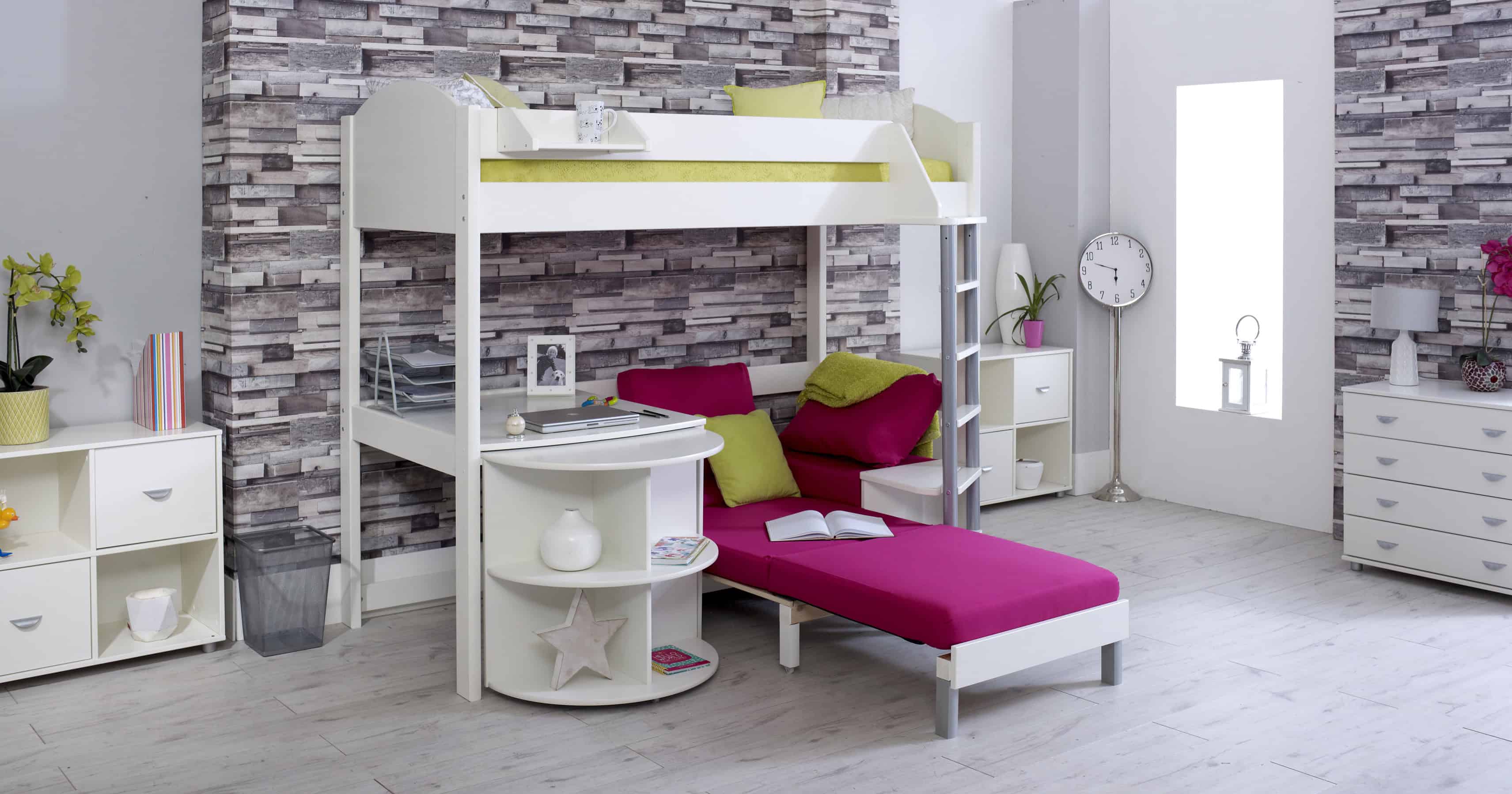 Kids Avenue Noah D Highsleeper - White with Pink Cushion - Image 3