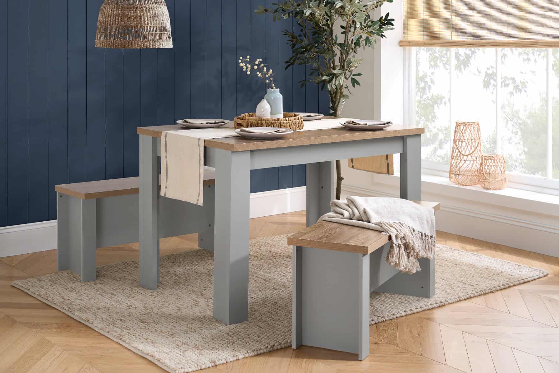 Highgate Dining Table & Bench Set - Grey & Oak | Buy Online | Beds.ie