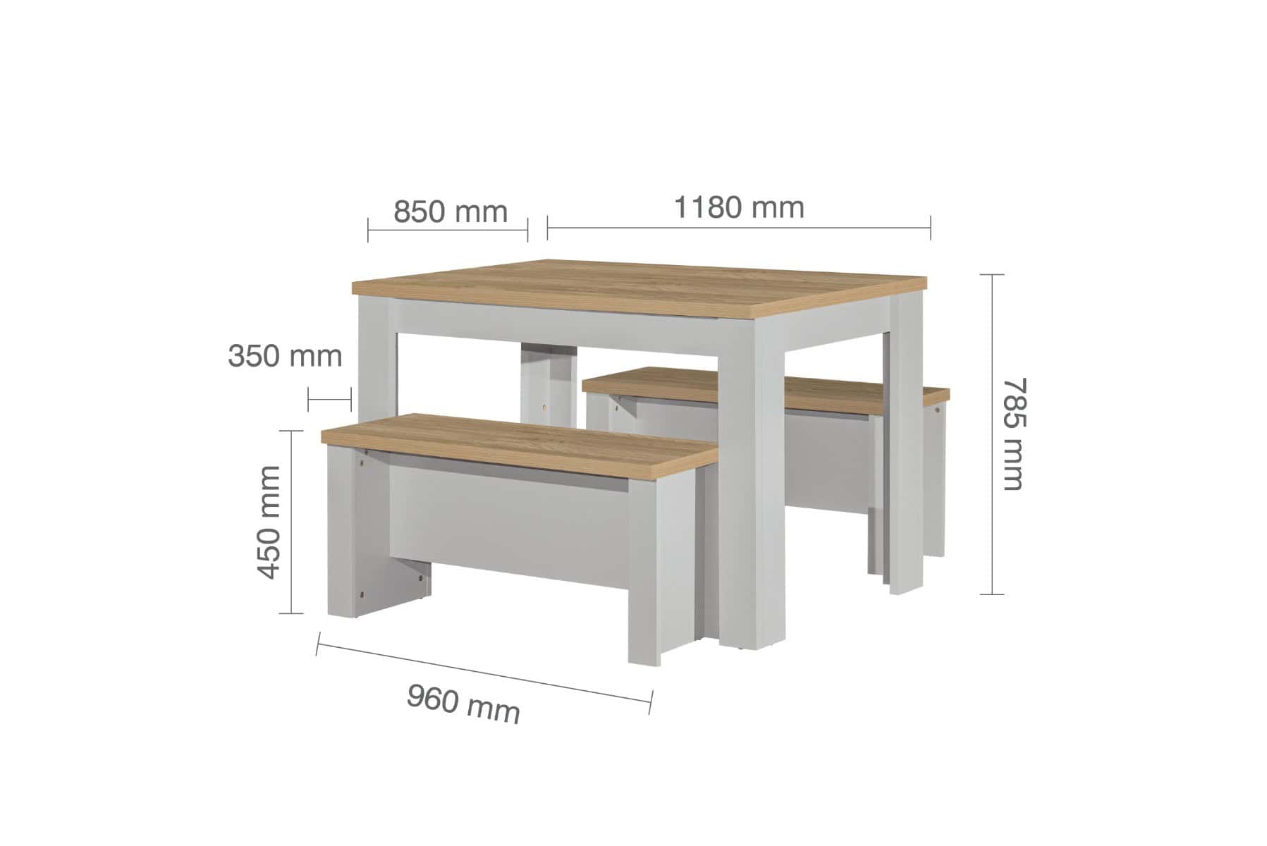 Highgate Dining Table & Bench Set - Grey & Oak - Image 11