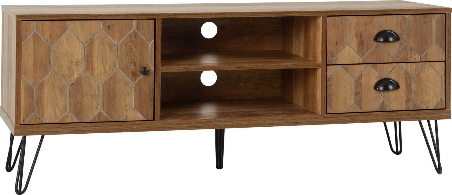 Ottawa 1 Door 2 Drawer TV Unit - Medium Oak Effect/Black | Buy Online | Beds.ie