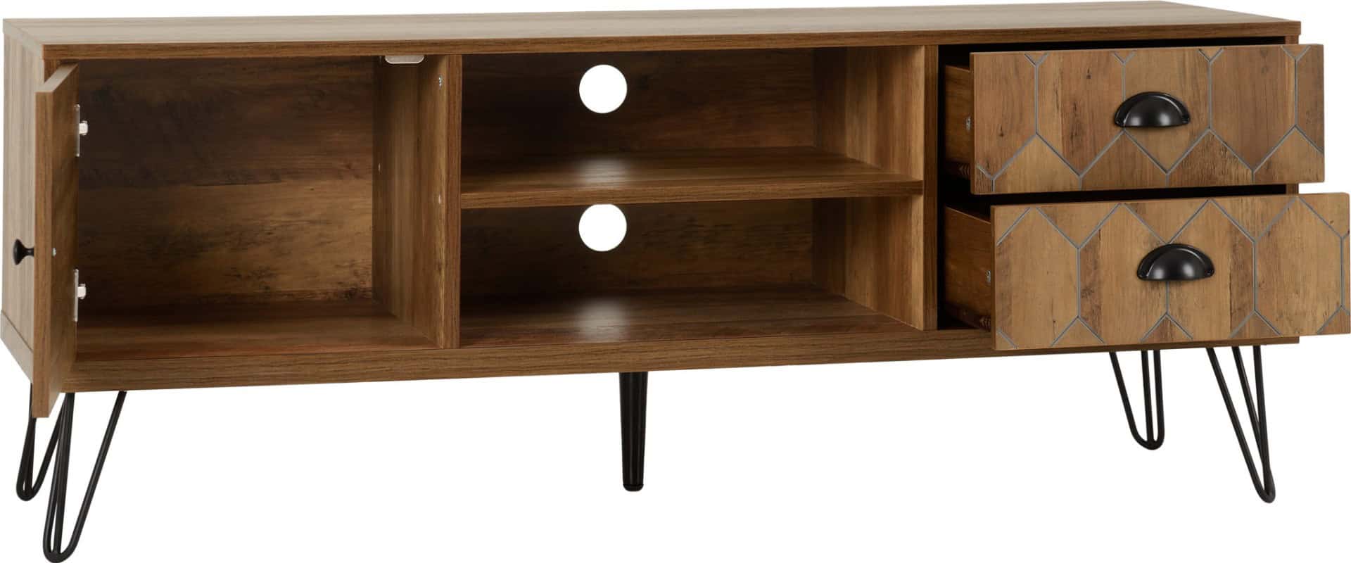 Ottawa 1 Door 2 Drawer TV Unit - Medium Oak Effect/Black - Image 2