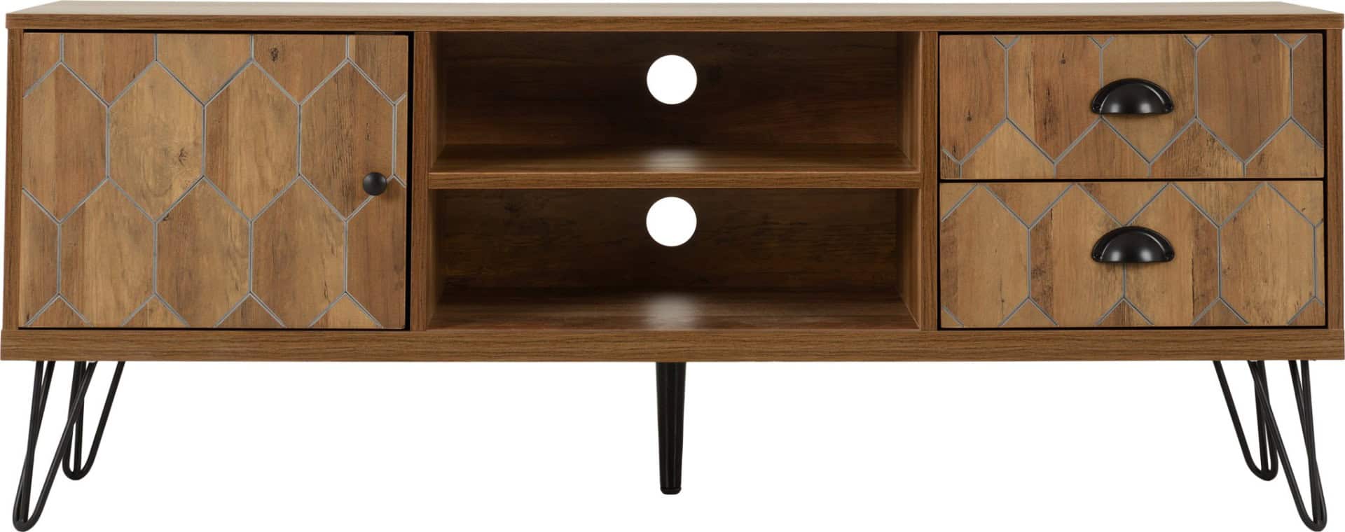 Ottawa 1 Door 2 Drawer TV Unit - Medium Oak Effect/Black - Image 3