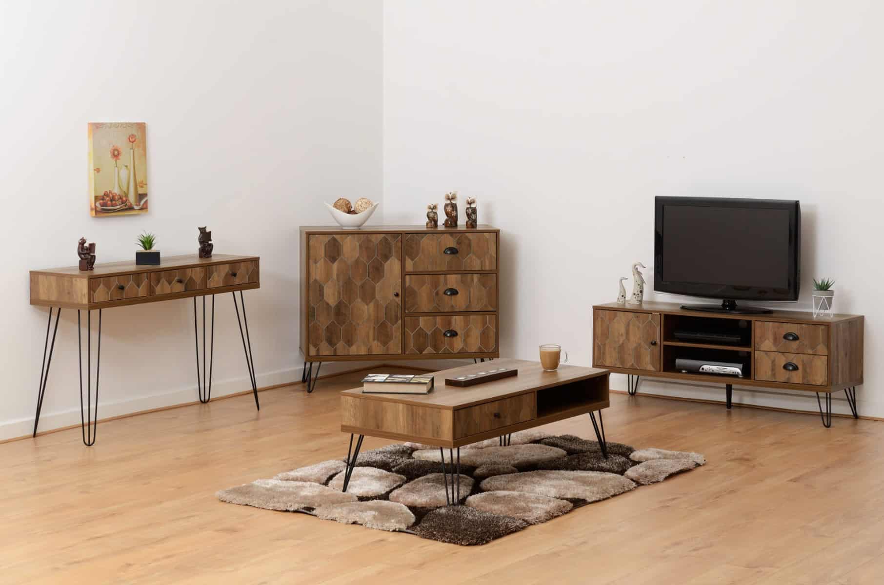 Ottawa 1 Door 2 Drawer TV Unit - Medium Oak Effect/Black - Image 4