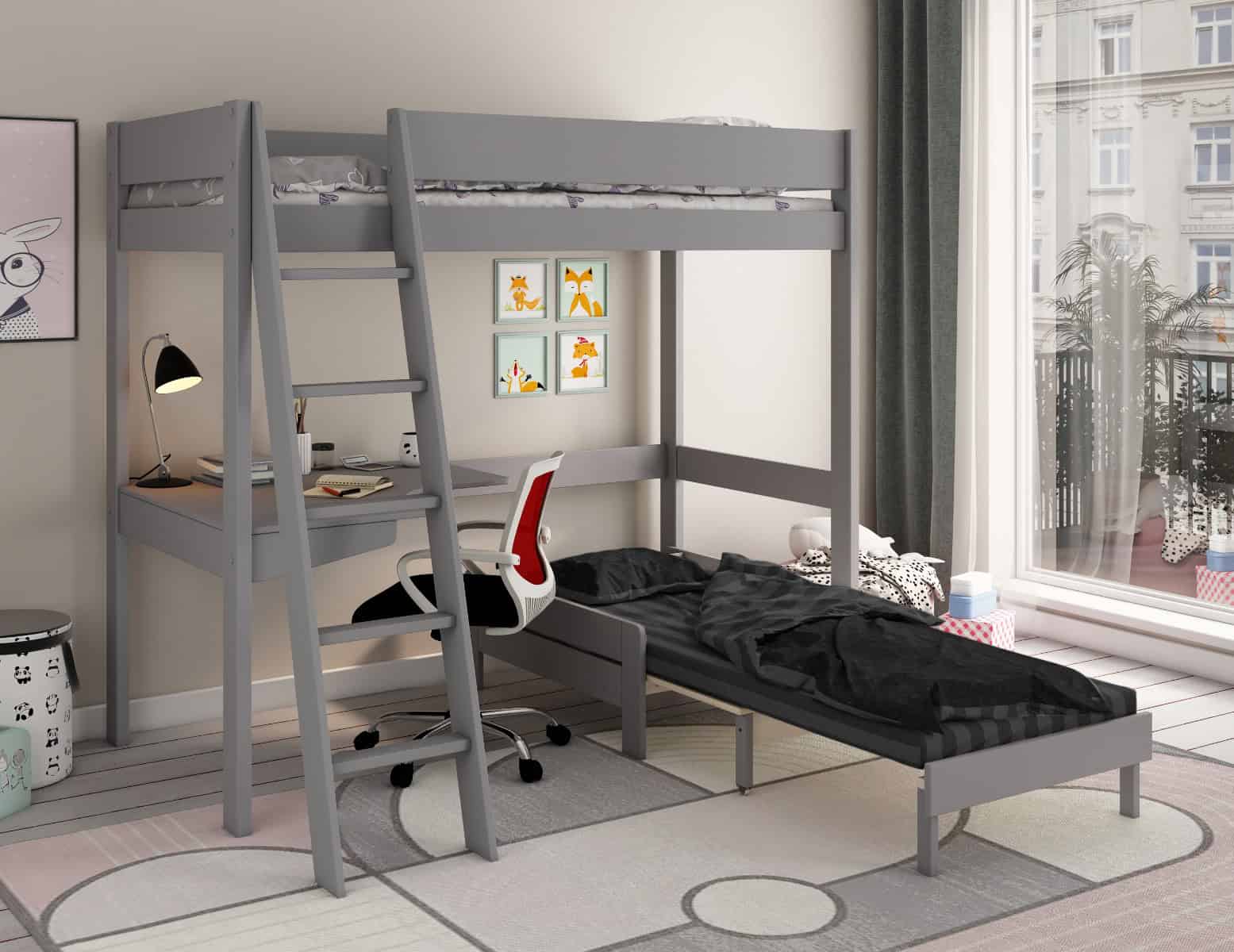 Kids Avenue Estella Grey Highsleeper with Black Sofa Bed & Desk - Image 2
