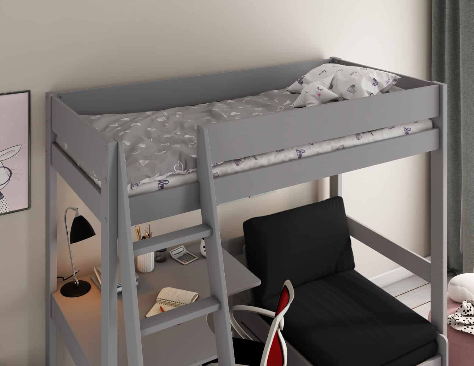 Kids Avenue Estella Grey Highsleeper with Black Sofa Bed & Desk - Image 4