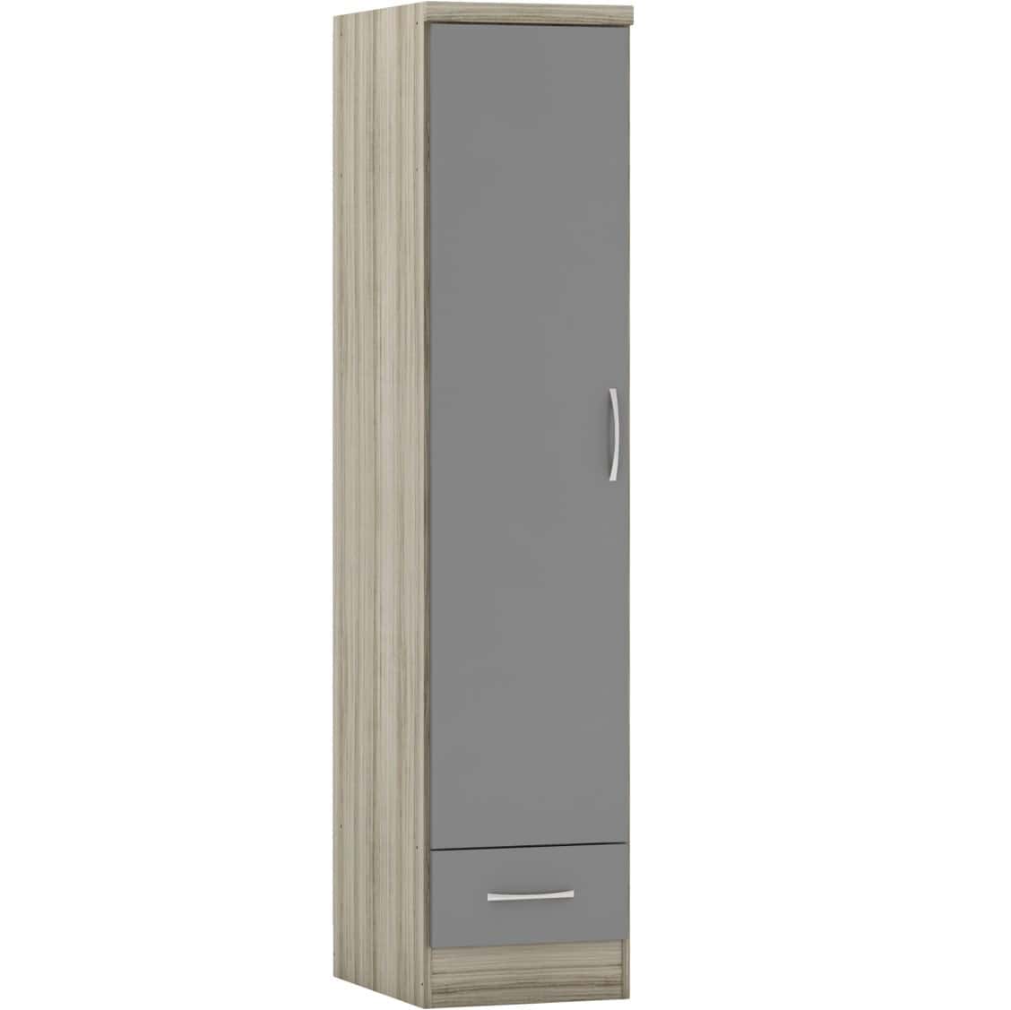 Nevada 1 Door 1 Drawer Wardrobe - Grey Gloss/Light Oak - Image 2