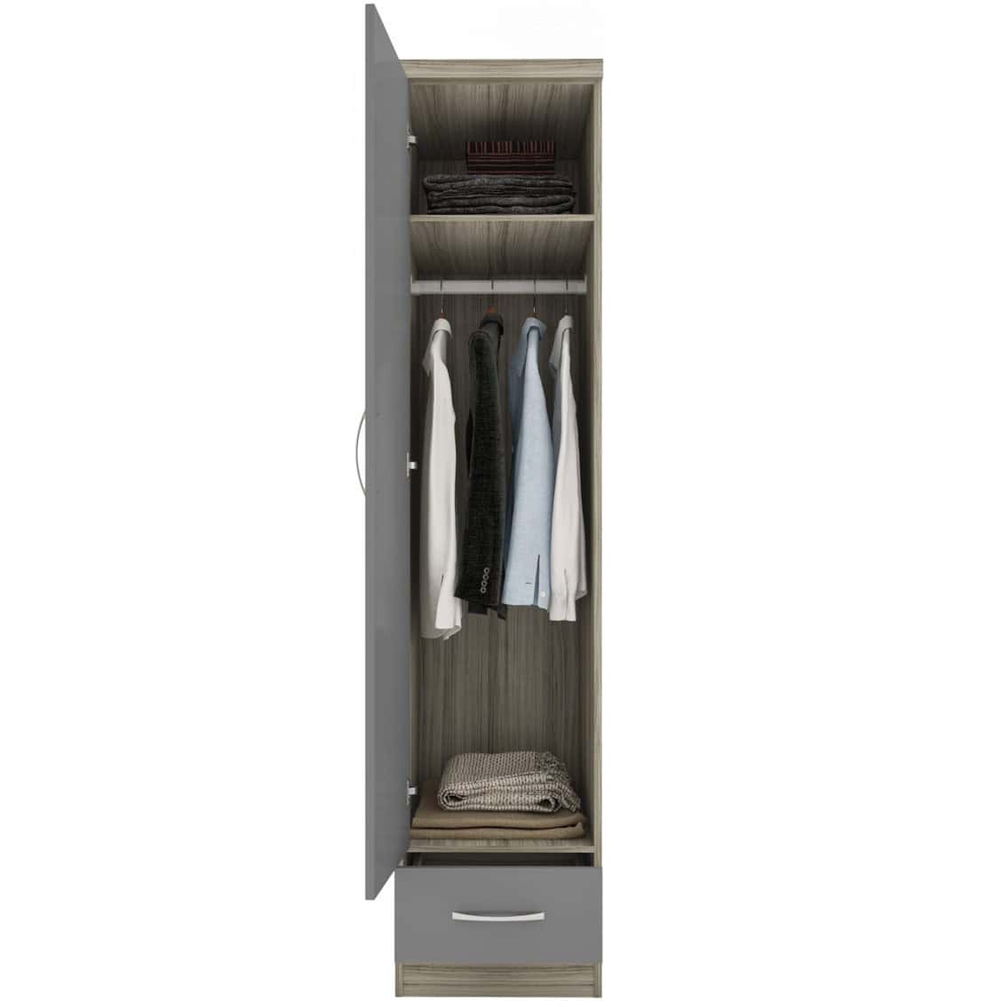 Nevada 1 Door 1 Drawer Wardrobe - Grey Gloss/Light Oak - Image 3