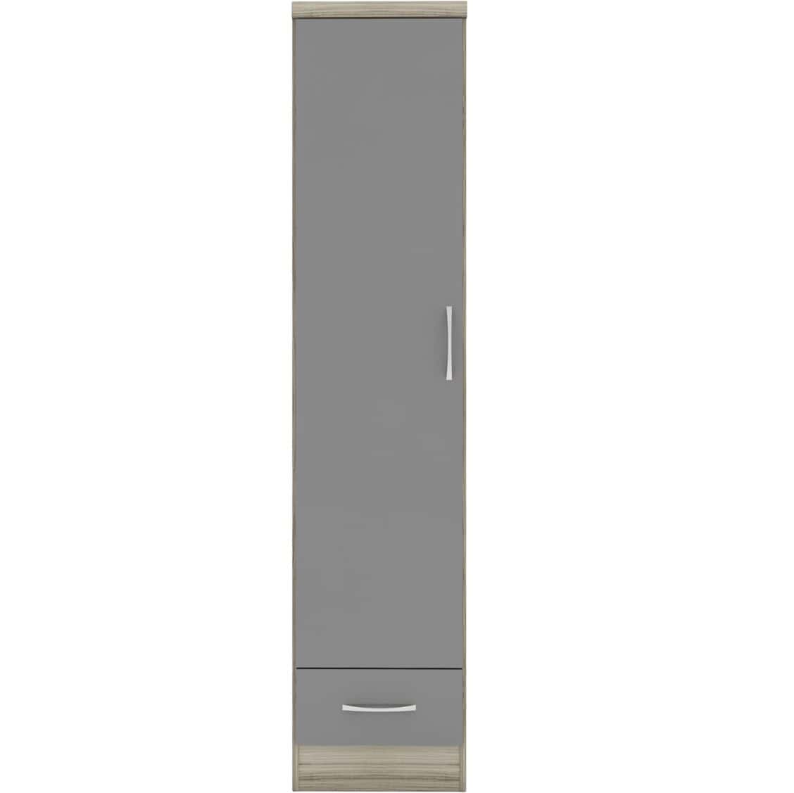 Nevada 1 Door 1 Drawer Wardrobe - Grey Gloss/Light Oak - Image 5