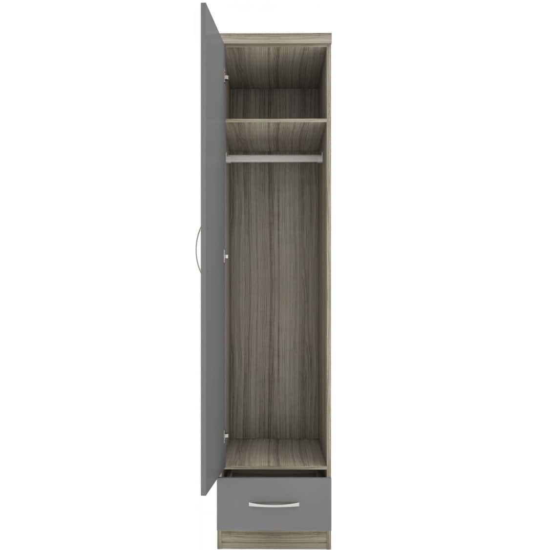Nevada 1 Door 1 Drawer Wardrobe - Grey Gloss/Light Oak - Image 6