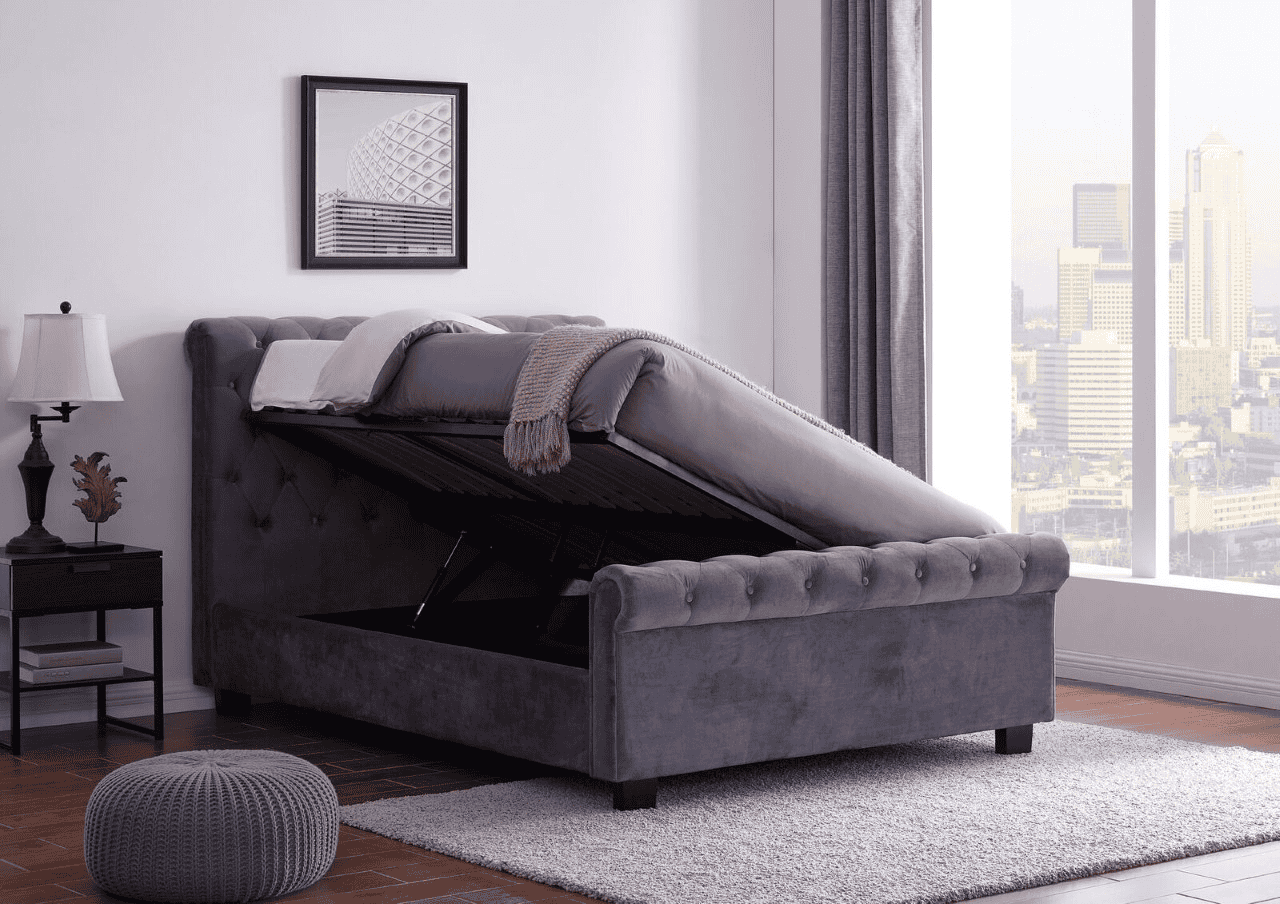 Flintshire 4ft6 Whitford Ottoman Bed - Plush Grey - Image 2