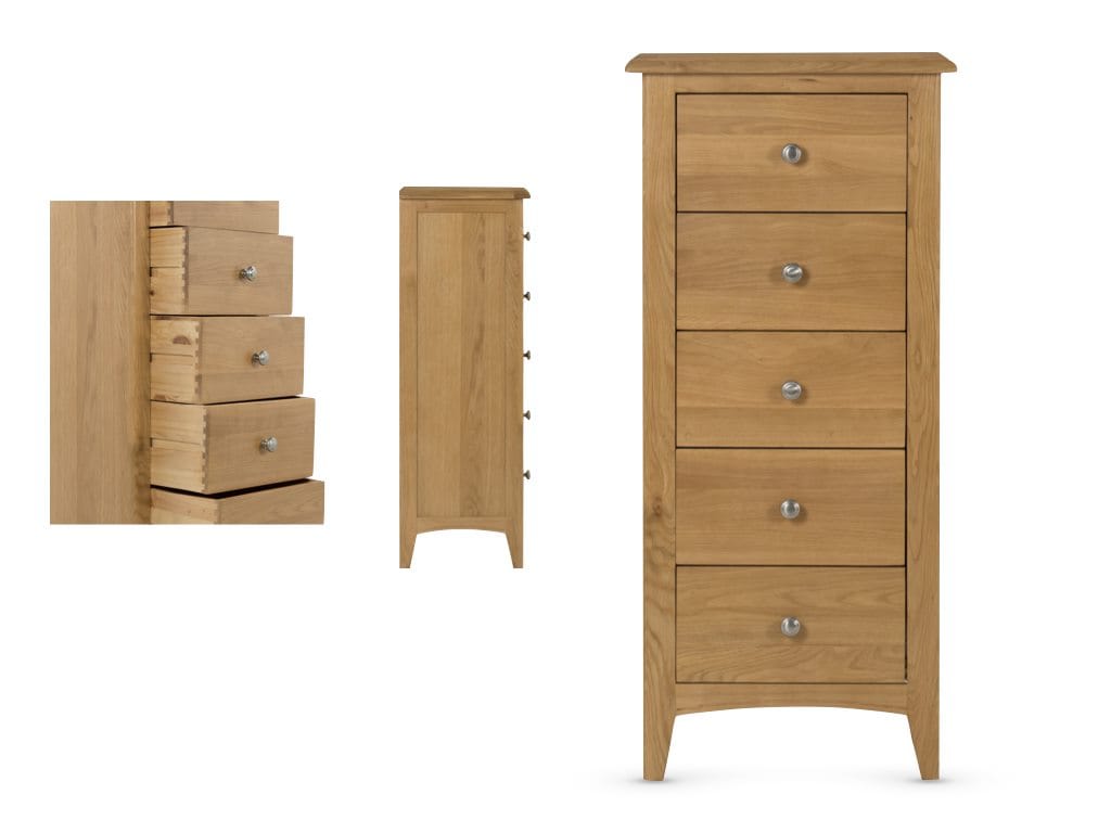 Kilkenny Oak 5 Drawer Narrow Chest | Buy Online | Beds.ie
