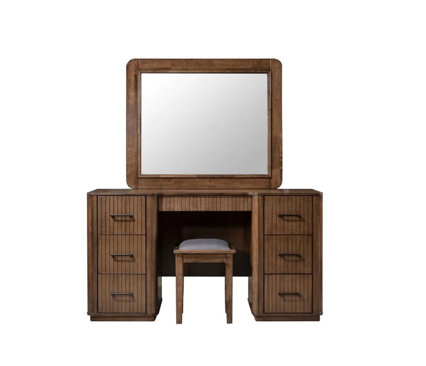 Vienna Dressing Table with Stool & Mirror - Walnut - Image 2
