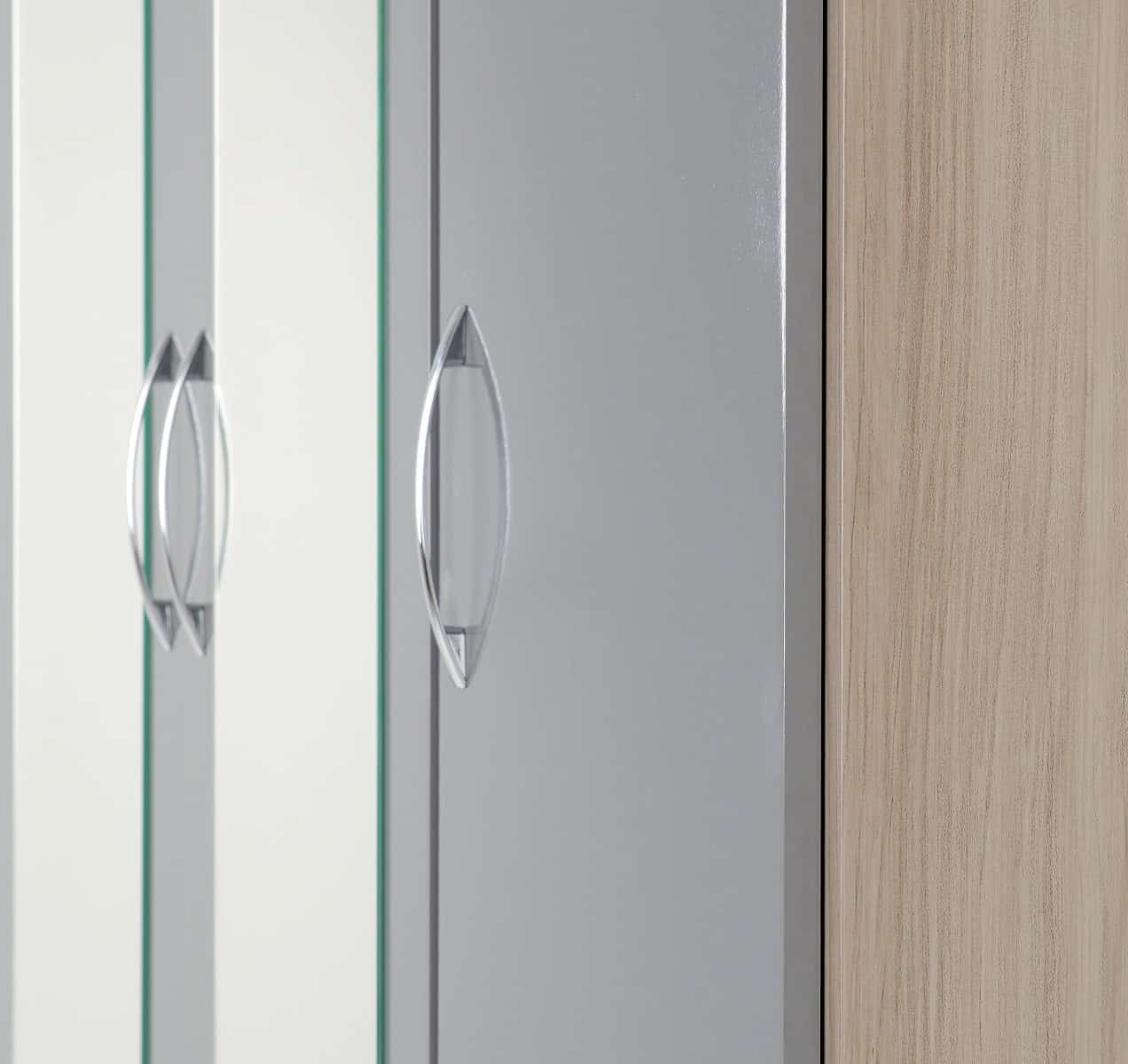 Nevada 3 Door 2 Drawer Mirrored Wardrobe - Grey & Light Oak - Image 3