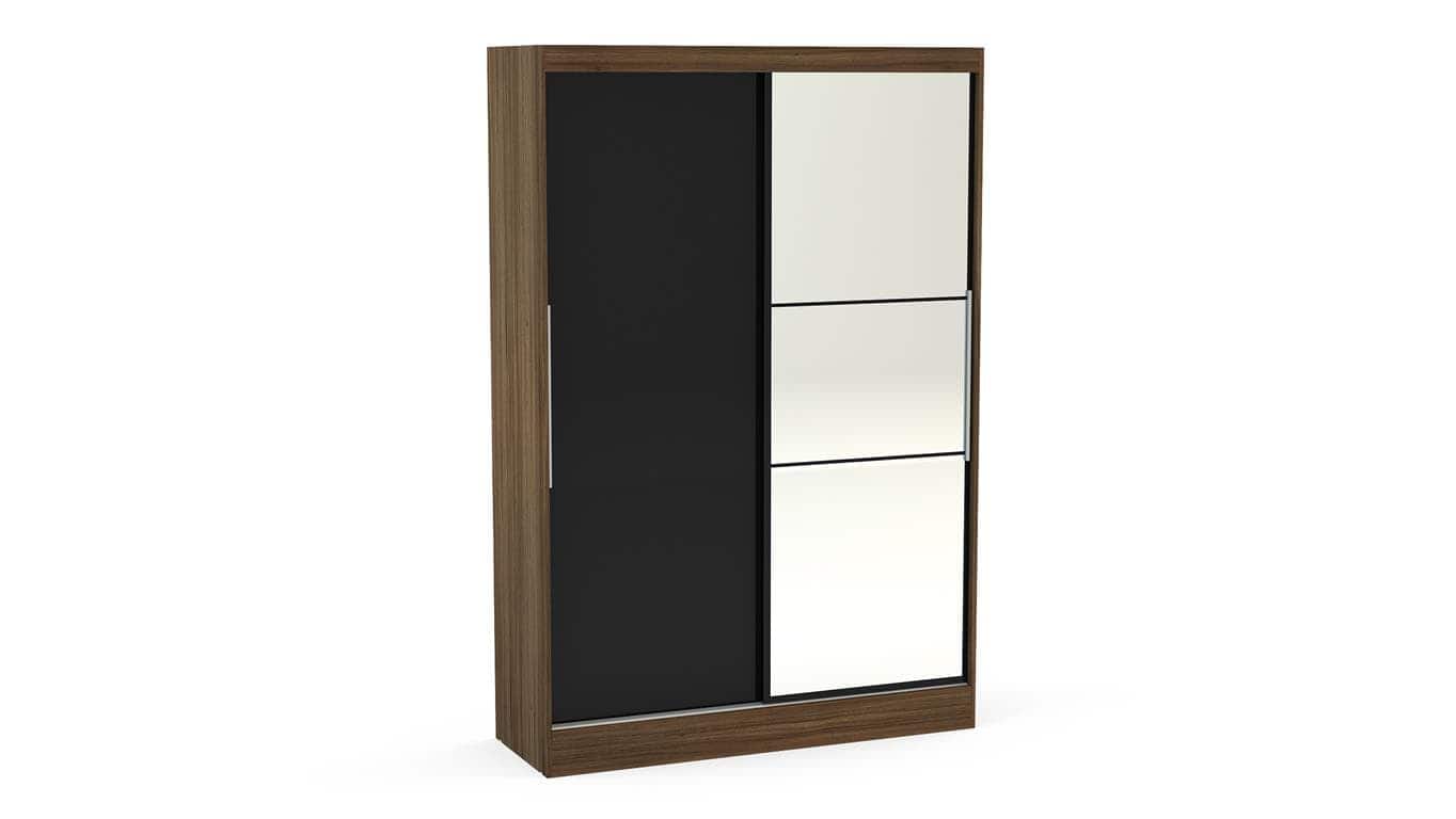 Lynx 2 Door Sliding Wardrobe With Mirror - Black & Walnut | Buy Online | Beds.ie