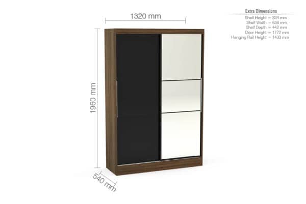 Lynx 2 Door Sliding Wardrobe With Mirror - Black & Walnut - Image 3