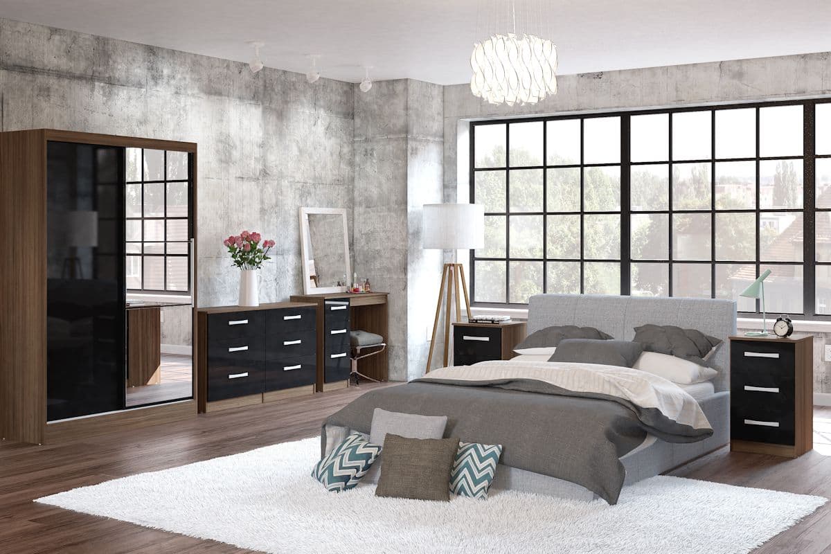 Lynx 2 Door Sliding Wardrobe With Mirror - Black & Walnut - Image 4