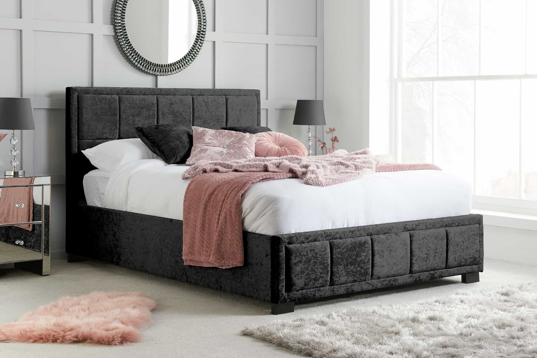 4ft Hannover Bed - Black Crushed Velvet | Buy Online | Beds.ie