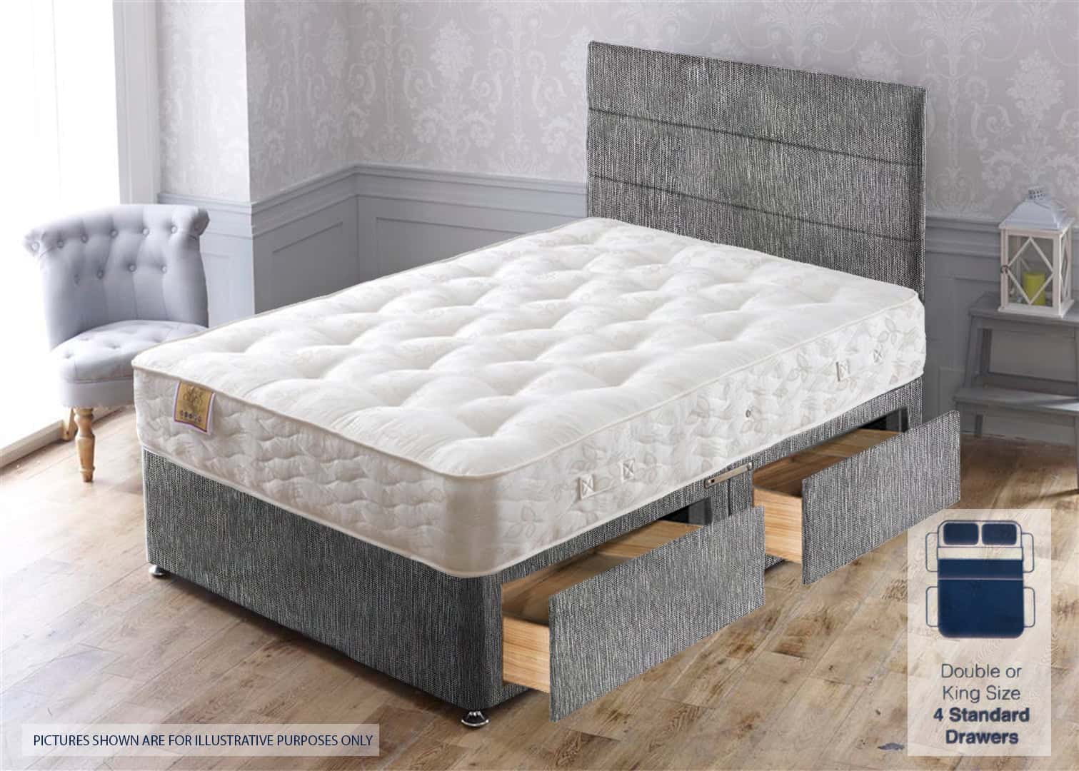 Apollo 4ft Super Ortho 4 Drawer Bed - House Grey | Buy Online | Beds.ie