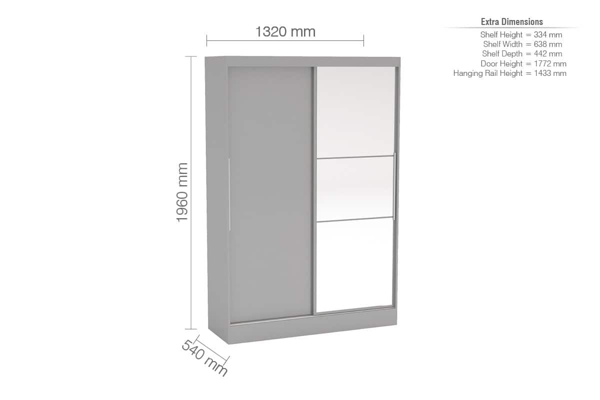 Lynx 2 Door Sliding Wardrobe With Mirror - Grey - Image 3